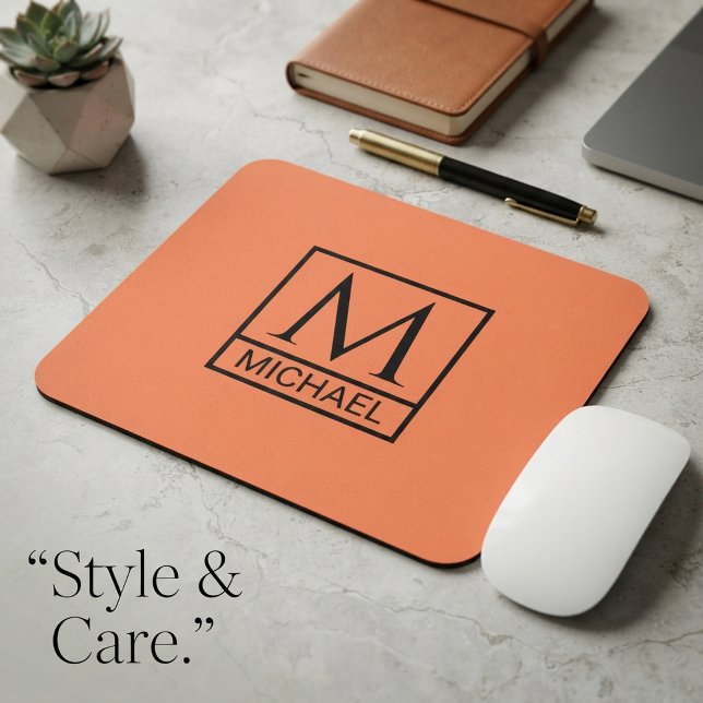 Mandarin Orange Mouse Pad with Initial & Name (Mandarin Orange Mouse Pad with Initial & Name)