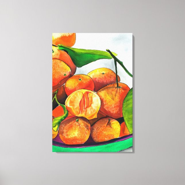 Mandarin orange watercolor fruit art canvas print (Front)