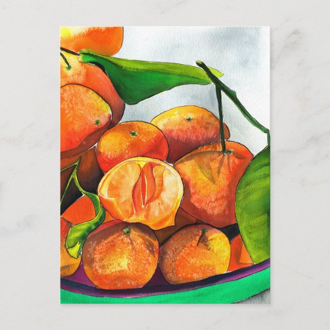 Mandarin orange watercolor fruit art postcard (Front)
