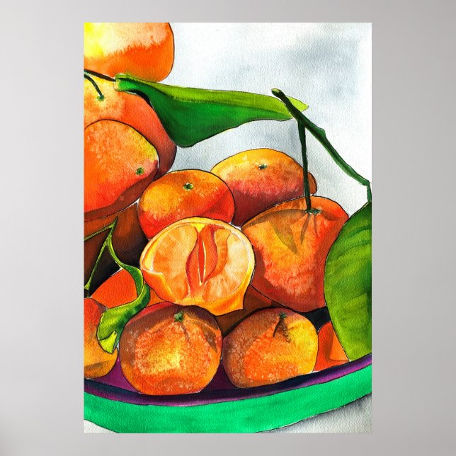 Mandarin orange watercolor fruit art poster (Front)