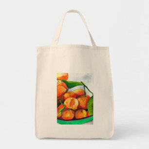 Mandarin orange watercolor fruit art tote bag