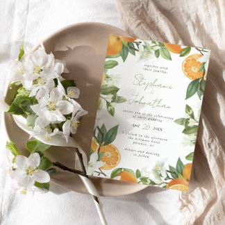 Mandarin Orange Watercolor Wedding  Invitation