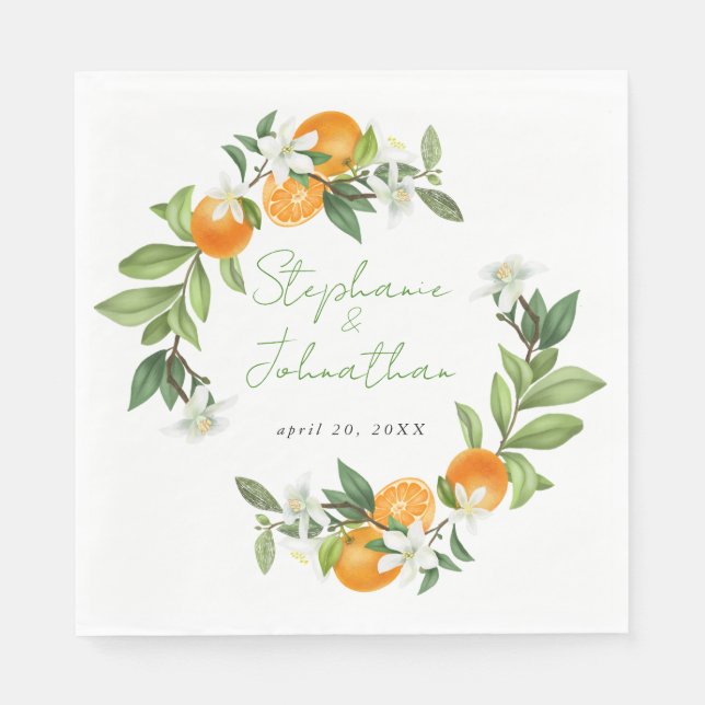 Mandarin Orange Watercolor Wedding Napkin (Front)