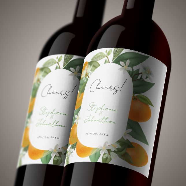 Mandarin Orange Watercolor Wedding Wine Label (Mandarin Orange Watercolor Wedding Wine Label)