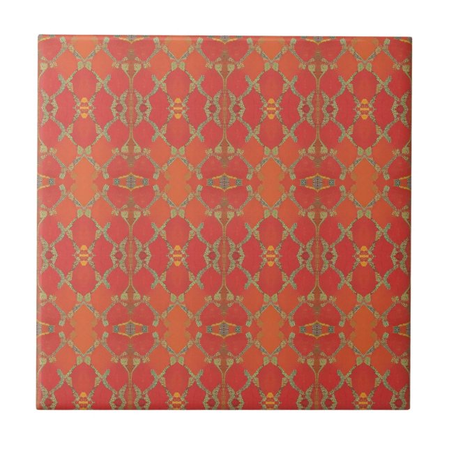 Mandarin pumpkin orange geometric art kitty voices tile (Front)