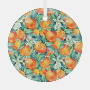 Mandarine Orange: Watercolor Retro Illustration Glass Tree Decoration