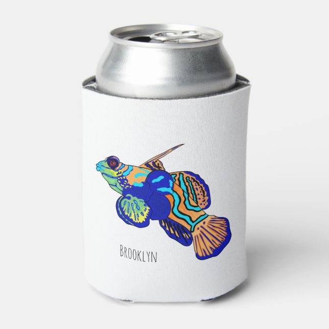 Mandarinfish cartoon illustration can cooler (Can Front)