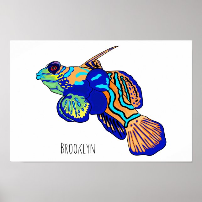Mandarinfish cartoon illustration poster (Front)