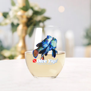 Mandarinfish couple  stemless wine glass