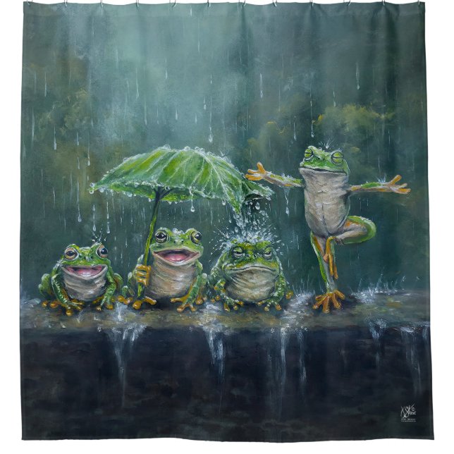 "Mandatory Fun" Frogs Shower Curtain (Front)