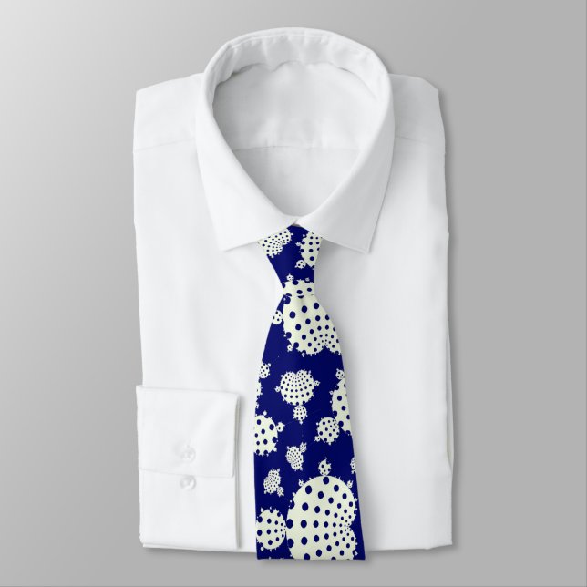Mandelbrot blue and white polka dot tie (Tied)