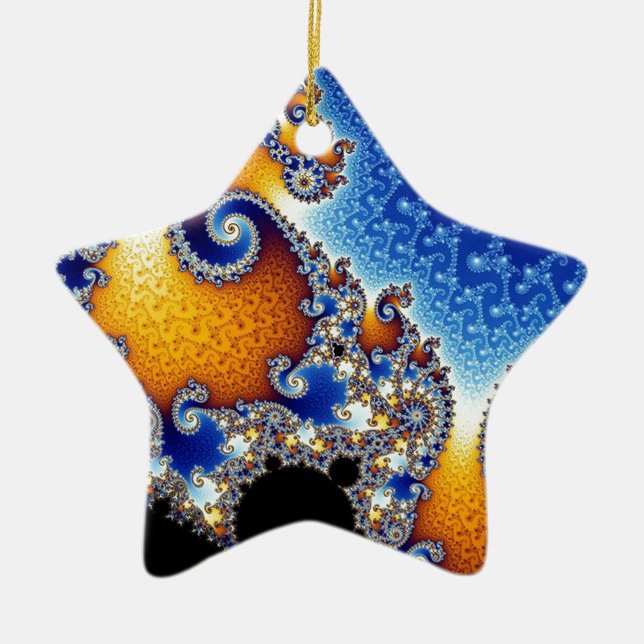 Mandelbrot Blue Double Spiral Fractal Ceramic Tree Decoration (Front)