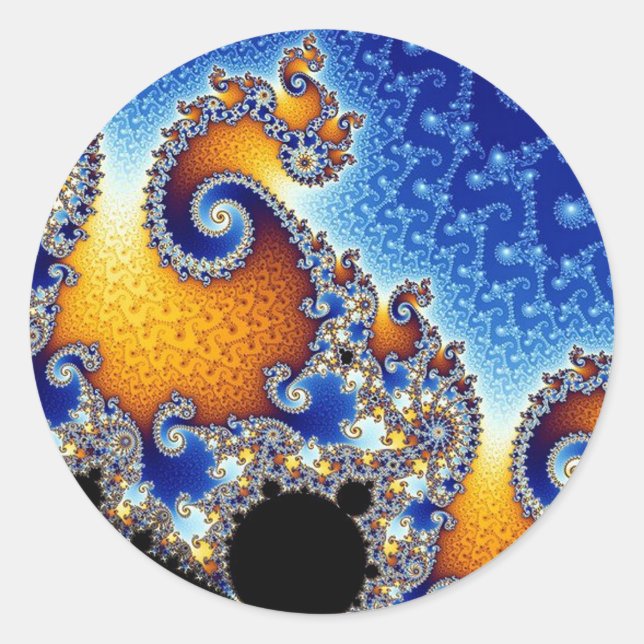 Mandelbrot Blue Double Spiral Fractal Classic Round Sticker (Front)