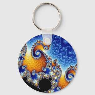 Mandelbrot Blue Double Spiral Fractal Key Ring