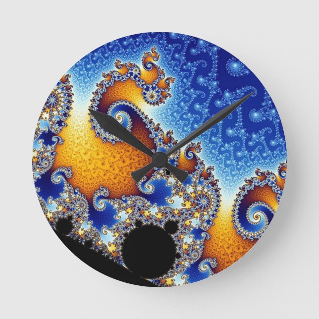 Mandelbrot Blue Double Spiral Fractal Round Clock (Front)