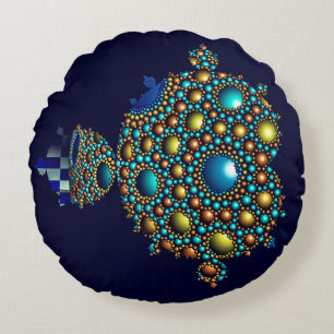  Mandelbrot Fractal Apollonian Sphere Blue Gold Round Cushion