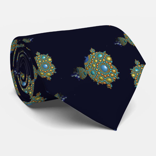  Mandelbrot Fractal Apollonian Sphere Blue Gold Tie (Rolled)