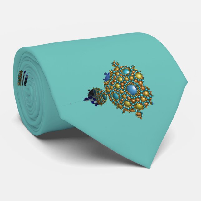  Mandelbrot Fractal Apollonian Sphere Blue Gold Tie (Rolled)