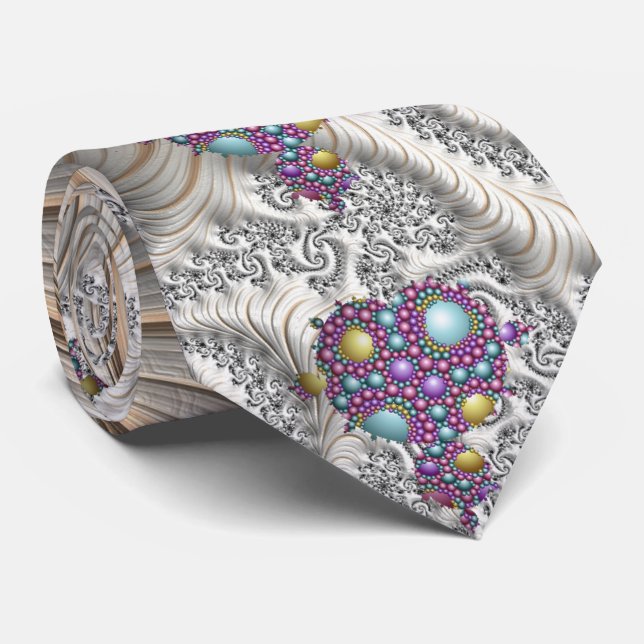  Mandelbrot Fractal Apollonian Sphere Purple  Gold Tie (Rolled)