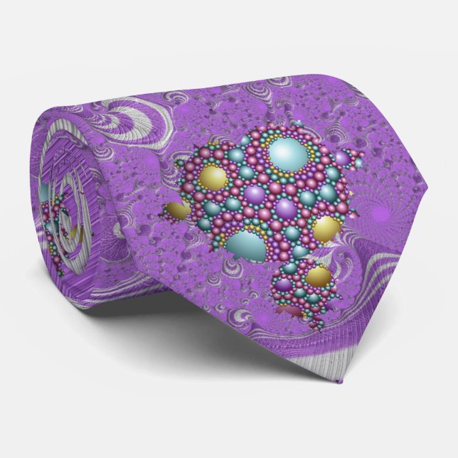  Mandelbrot Fractal Apollonian Sphere Purple Gold Tie (Rolled)