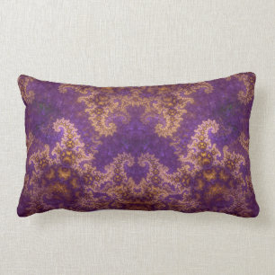 Mandelbrot Fractal Art Abstract Purple and Gold Lumbar Cushion