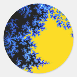 Mandelbrot Fractal Gold Blue Two Classic Round Sticker