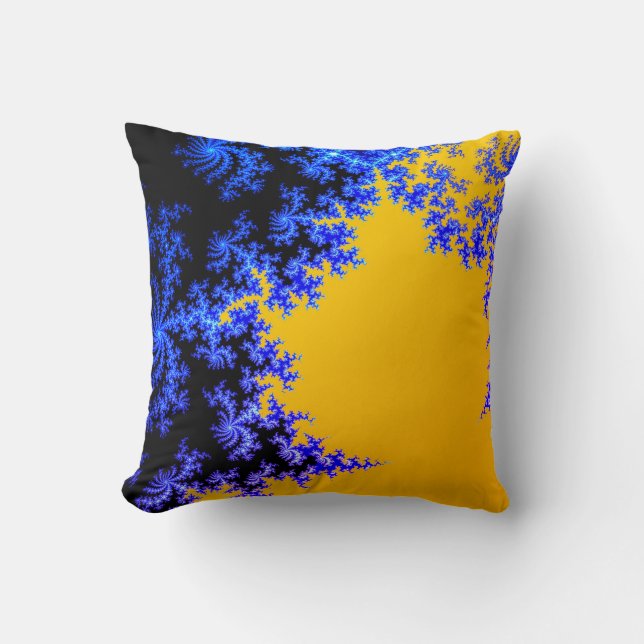 Mandelbrot Fractal Gold Blue Two Cushion (Front)