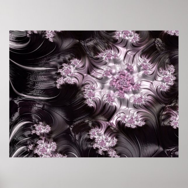 Mandelbrot Set Fractal Digital Art Pink & Black Poster (Front)