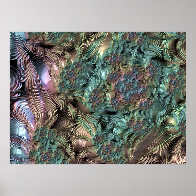 Mandelbrot Set Fractal Digital Art Teal Green Poster (Front)