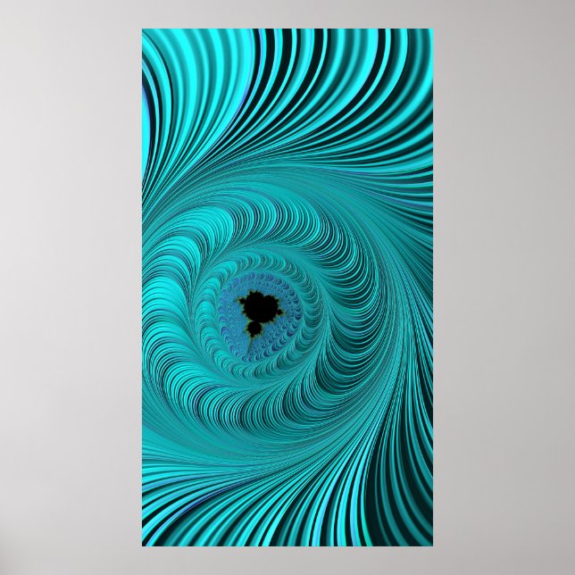 Mandelbrot Whirlpool Aqua Blue Fractal Abstract Poster (Front)