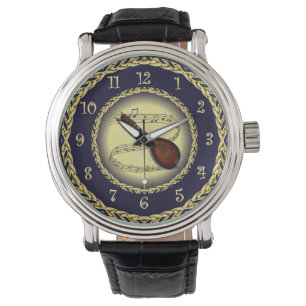 Mandolin 01 ~ Musical Scroll ~ Gold/Navy Blue ~  Watch