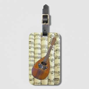 Mandolin 02 On Rolled Sheet Music ~ Luggage Tag