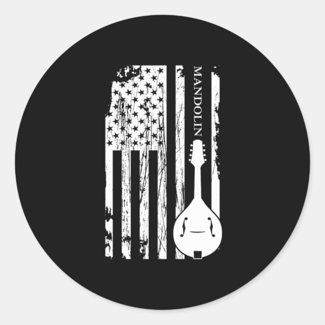 Mandolin American Flag Acoustic Music Band Gift Classic Round Sticker (Front)