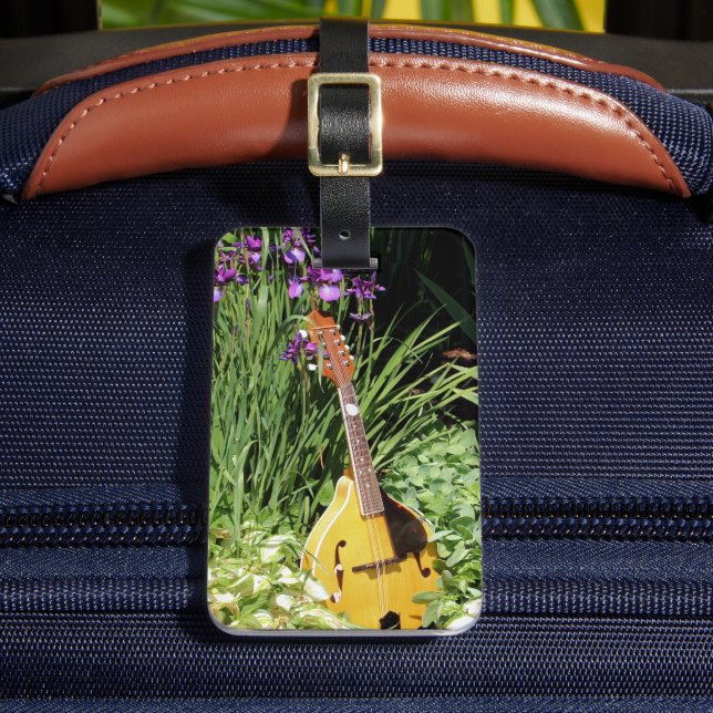 Mandolin And Iris Flower Garden Personalised Luggage Tag (Front Insitu 2)