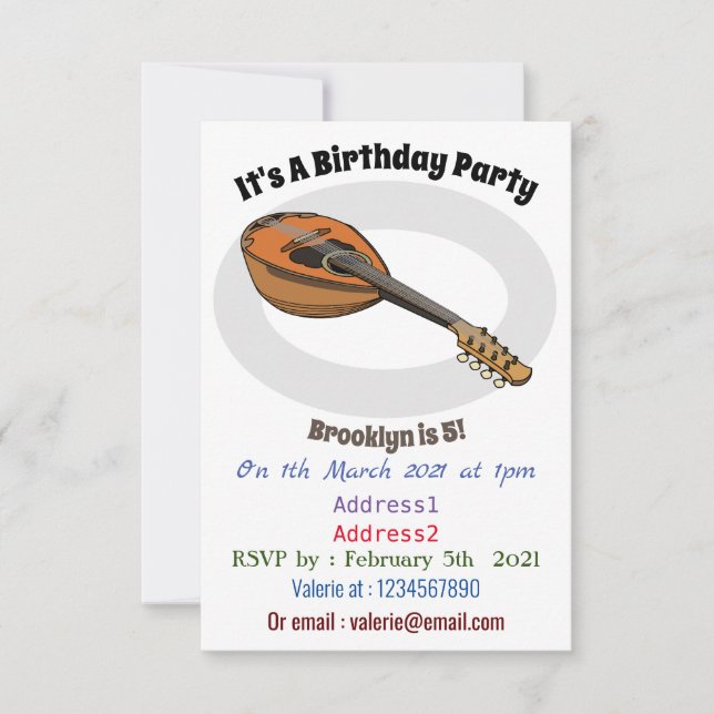Mandolin cartoon illustration invitation (Front)