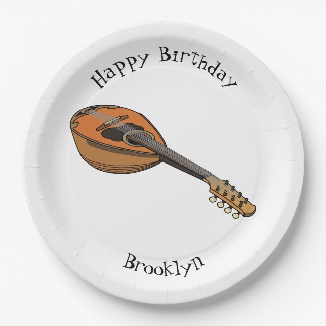 Mandolin cartoon illustration paper plate (Front)