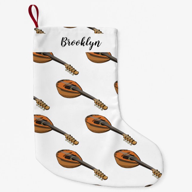 Mandolin cartoon illustration small christmas stocking (Front)