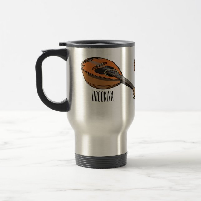 Mandolin cartoon illustration travel mug (Left)