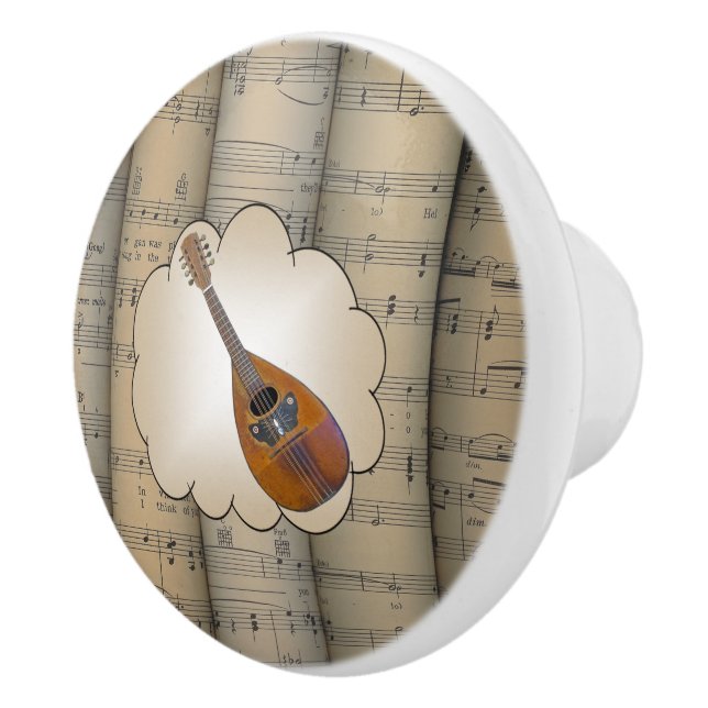 Mandolin ~ Cloud ~ Rolled Sheet Music Background ~ Ceramic Knob (Right)