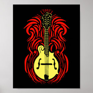 Mandolin Fire Vintage Bluegrass Music Graphic Poster