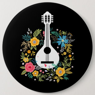 Mandolin Flowers Pattern Player String Instruments 6 Cm Round Badge