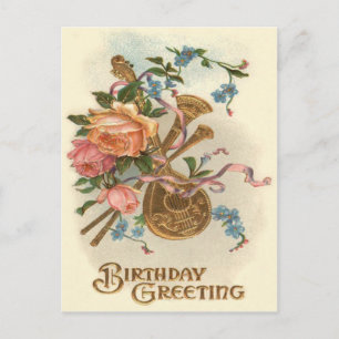 Mandolin Horns Roses Forget-Me-Not Postcard