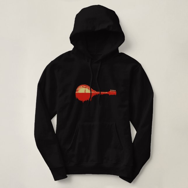 Mandolin Lover Trees Reflection 80s Retro Minimali Hoodie (Design Front)