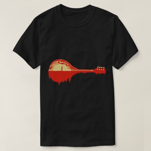 Mandolin Lover Trees Reflection 80s Retro Minimali T-Shirt (Design Front)