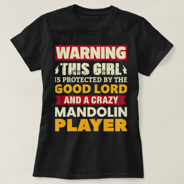 Mandolin Lover Womens Warning Girl Is Protected By T-Shirt (Design Front)