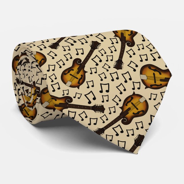 Mandolin Musical Notes Mandolinist Folk Musician Tie (Rolled)