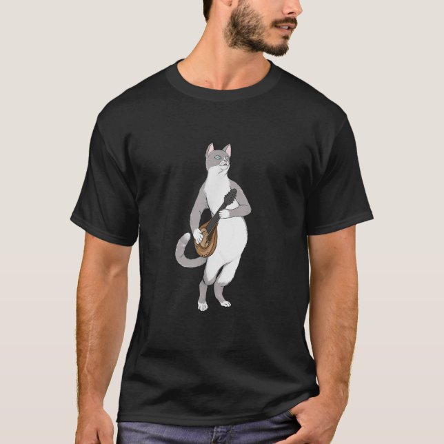 Mandolin Player Cat Mandolin Lover Stringed Instru T-Shirt (Front)