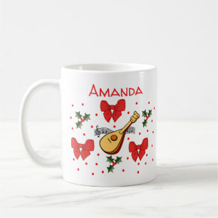 Mandolin Red Bows Holly Leaves Pattern Customise Coffee Mug