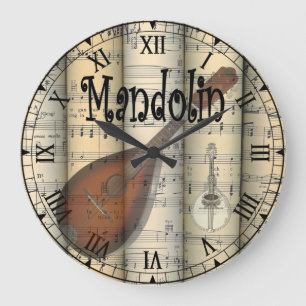 Mandolin ~ Rolled Vintage Sheet Music ~ Unique ~ Large Clock