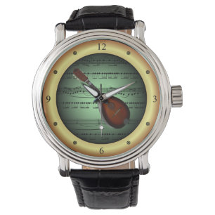 Mandolin ~ Sheet Music ~ Green/Gold Background ~  Watch